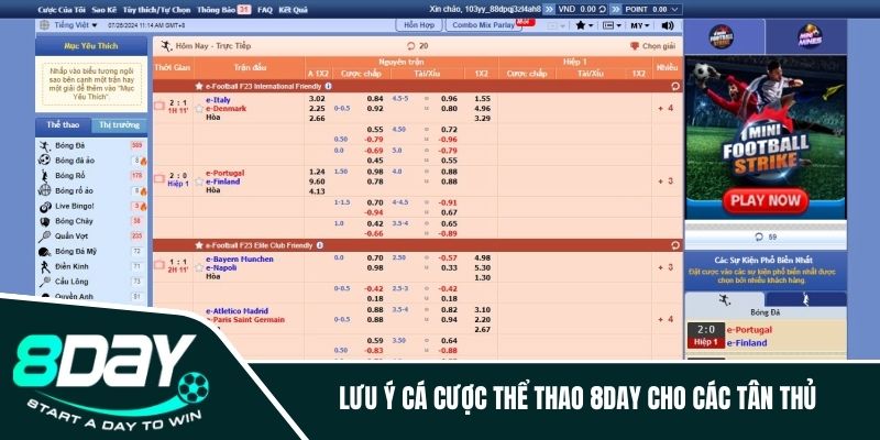 Lưu ý tham gia cá cược thể thao 8DAY cho tân thủ