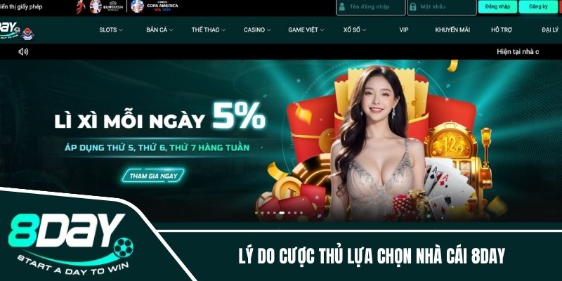 Lý do cược thủ lựa chọn nhà cái 8DAY